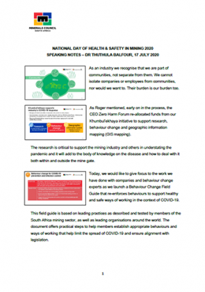 National day of Health and Safety 2020 Speaking Notes Roger Baxter